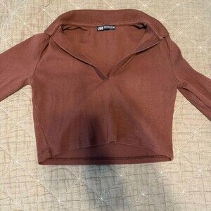 Zara Women's Long-Sleeve Polo Crop-top